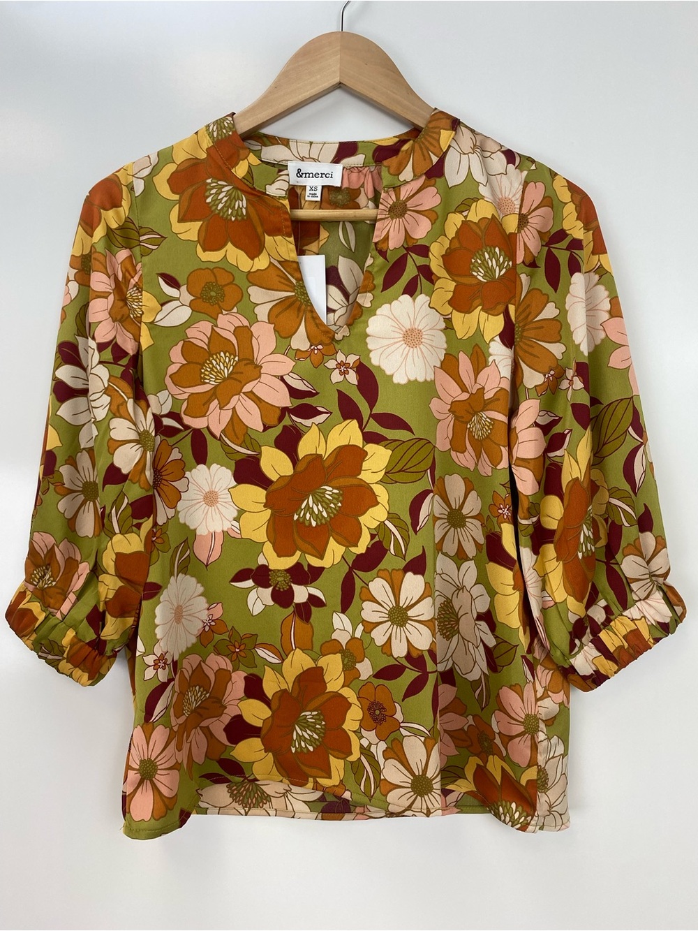 &merci Olive Green Floral Top
